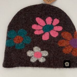 NATURAL LIFE Brown Beanie with Colorful Floral Design